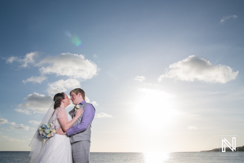 Bride and groom sunset photo