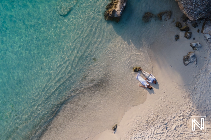 Couple sunset photo session drone shot