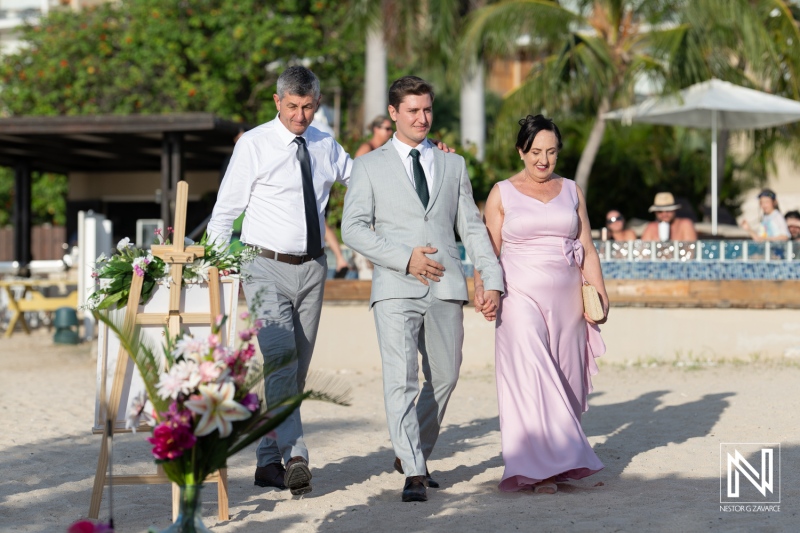 Groom walking down the aisle