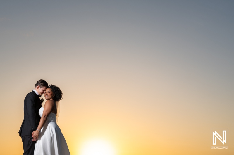 Bride and groom sunset photoshoot session