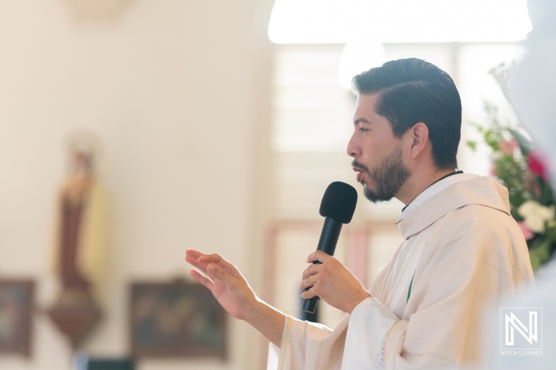 A Priest Delivering an Inspiring Sermon to a Congregation Inside a Beautifully Lit Church During a Sunday Service