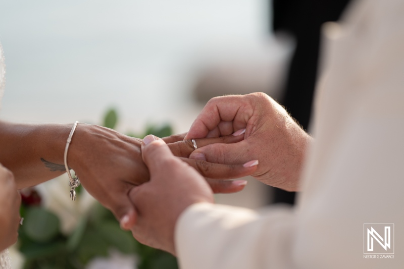 Ceremony of love and commitment at Sunscape Curacao Resort with an intimate exchange of wedding rings