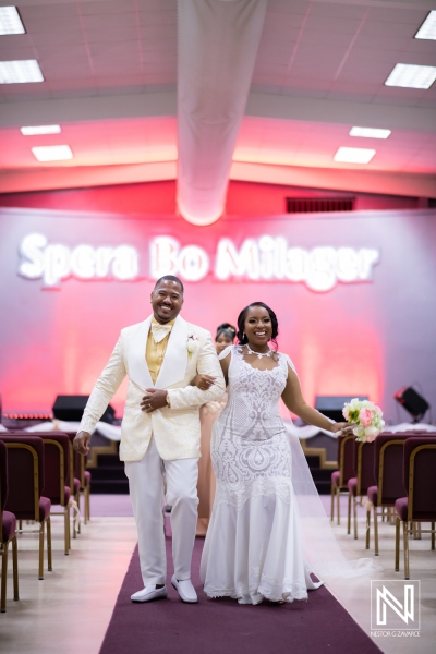Bride and groom dancing