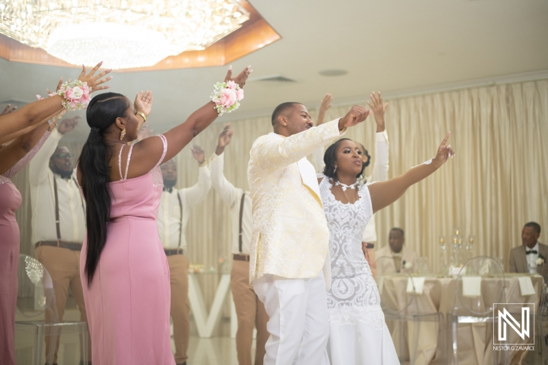 Bride and groom dancing