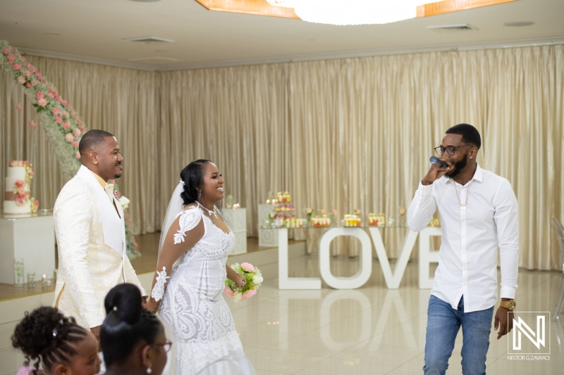 Bride and groom dancing