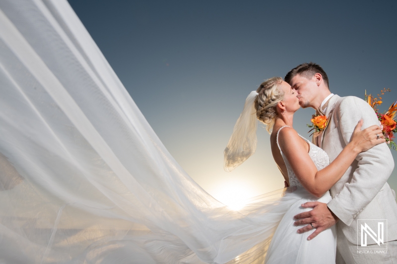 Bride and groom sunset photoshoot session