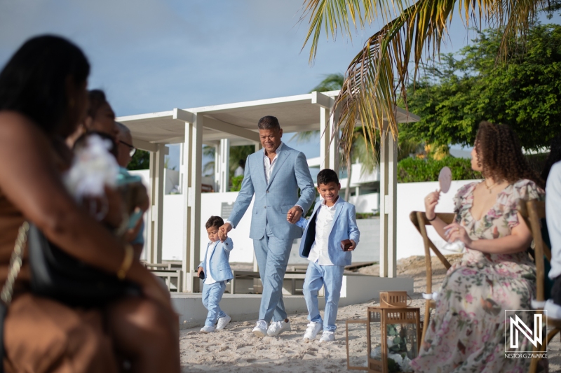 Groom walking down the aisle