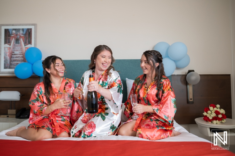 Friends celebrate together before wedding at Dreams Curacao Resort Spa Casino in Curacao