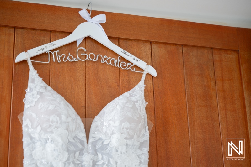 Wedding dress displayed at Dreams Curacao Resort Spa Casino for a special ceremony on a beautiful day