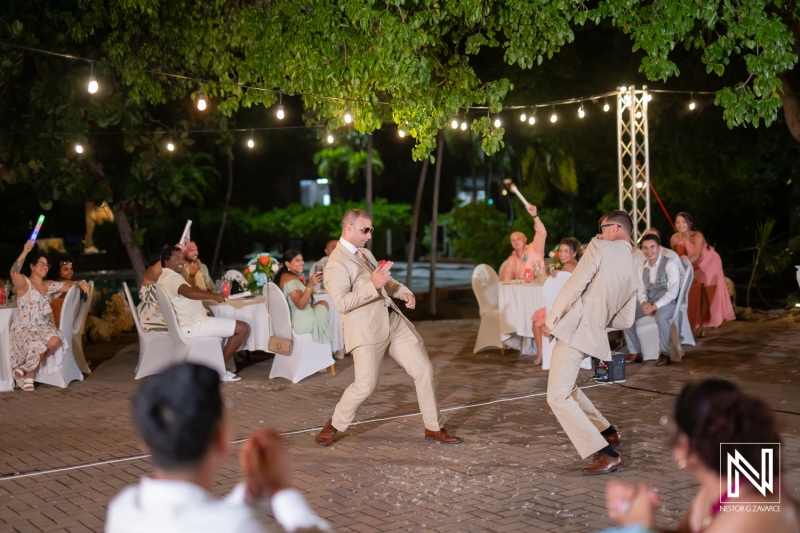 Dance celebration at a wedding ceremony at Dreams Curacao Resort and Spa in Curacao