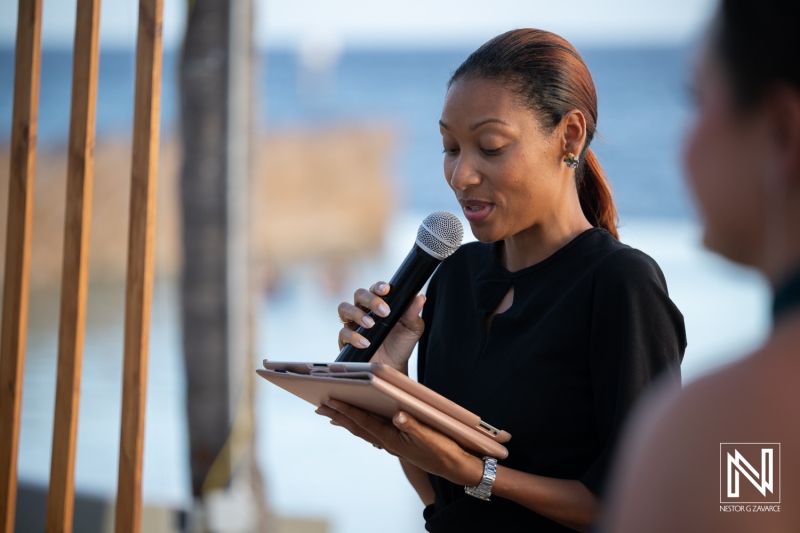 Wedding ceremony at Renaissance Wind Creek in Curacao during sunset
