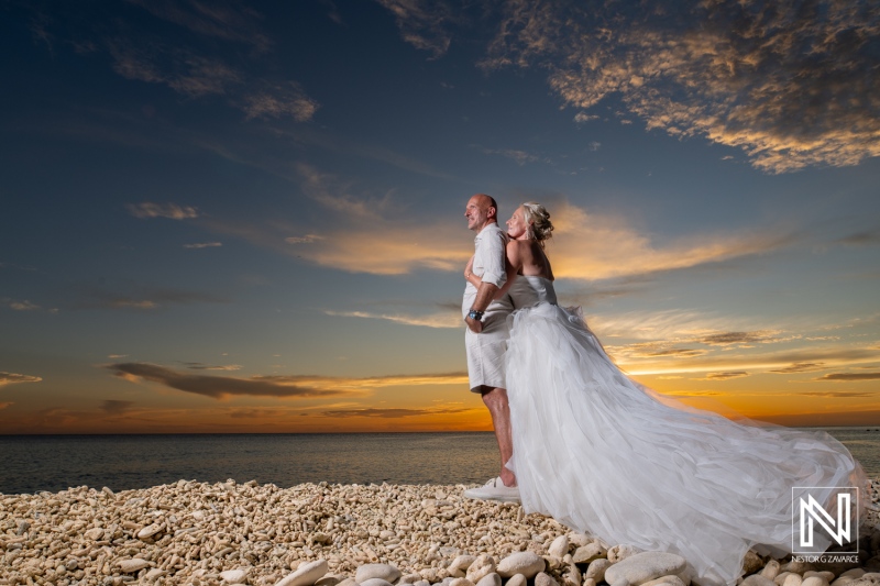 Beautiful wedding celebration at sunset in Curacao with stunning views and romantic moments