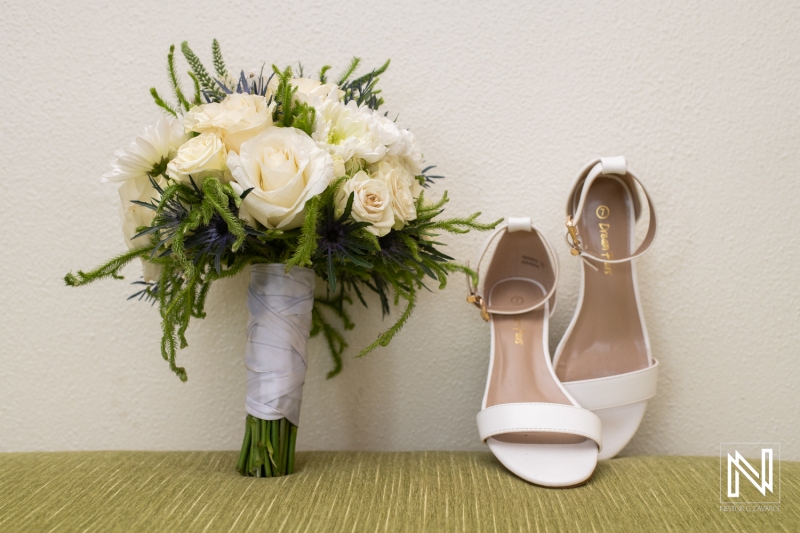 Bride's bouquet and shoes