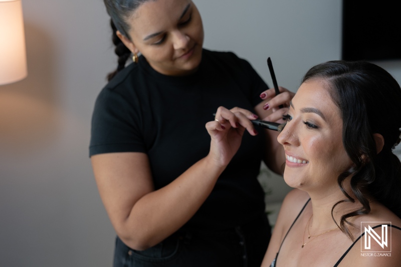 Wedding preparations at Avila Beach Hotel in Curacao with bride getting ready