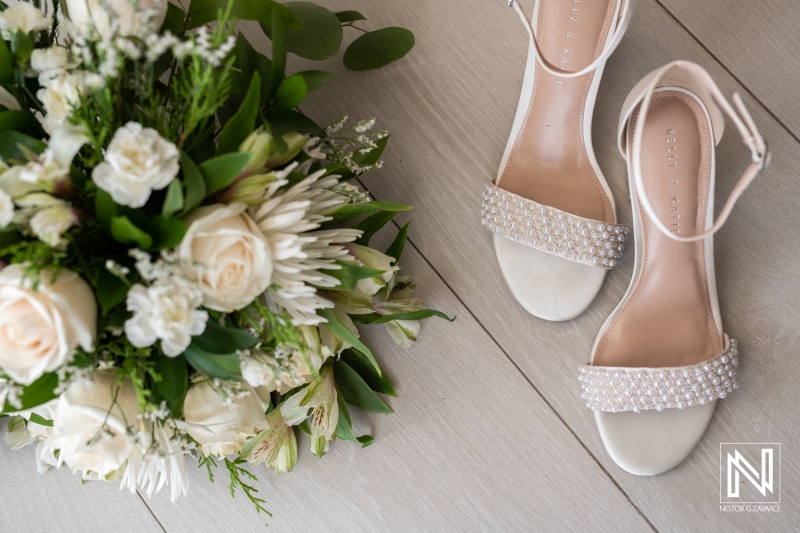 Bride shoes and bouquet