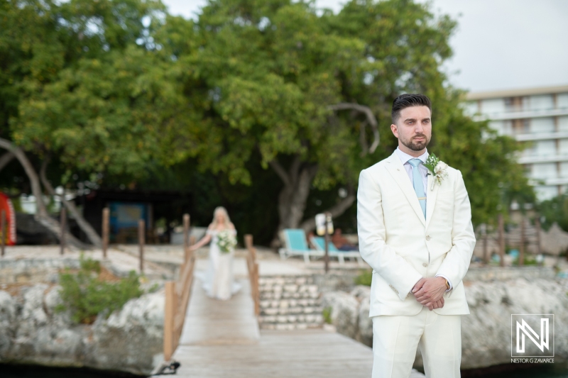 Groom waiting for the first look