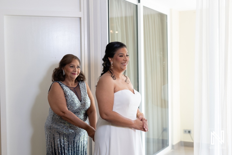 Celebrating love in Curacao as the bride prepares for her unforgettable wedding day with her mother by her side