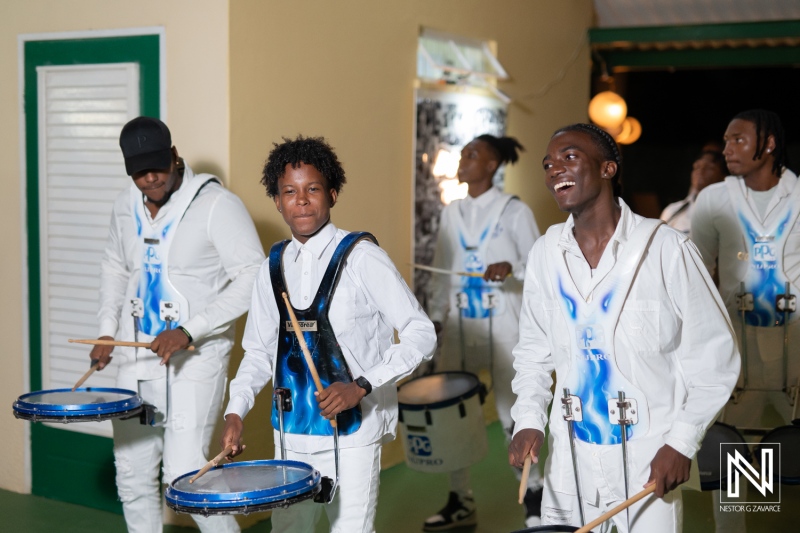 Exciting drumming performance at a wedding celebration in Curacao showcasing vibrant energy and cultural expression among talented musicians