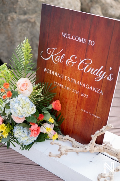 Wedding extravaganza invitation for Kat and Andy at Avila Beach Hotel in Curacao on February 5th, 2025
