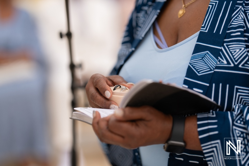 Unique wedding ceremony at Mangrove Beach in Curacao showcasing joyful moments and heartfelt vows exchanged between couples