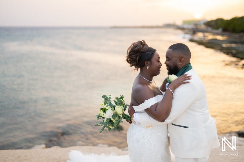 Wedding celebration at Mangrove Beach Corendon in Curacao during a beautiful sunset