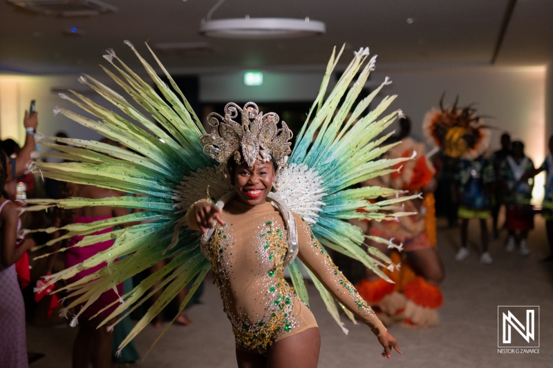 Celebration of love at a vibrant wedding in Curacao with lively performances and festive attire at Mangrove Beach Corendon