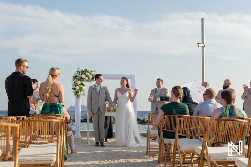 Wedding celebration at Sunscape Curacao Resort with a beautiful beach backdrop