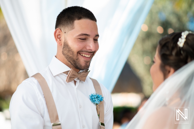 Bride and groom holding hands