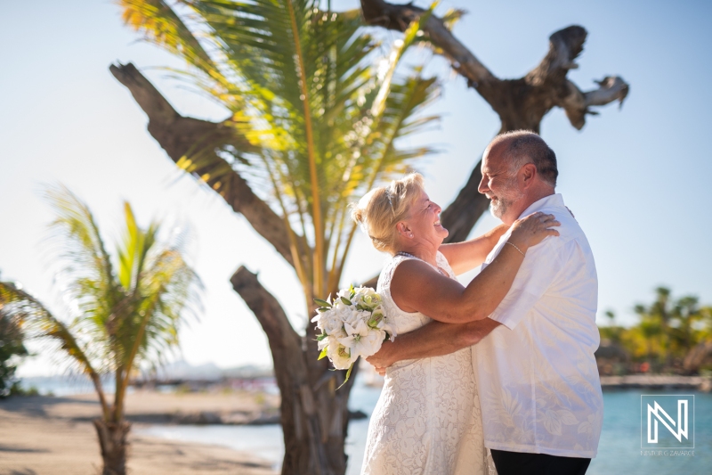 Wedding couple looking at each other