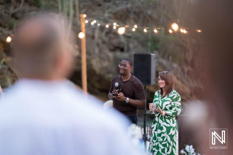 Celebration at a wedding in Curacao with guests enjoying the event during the evening hours