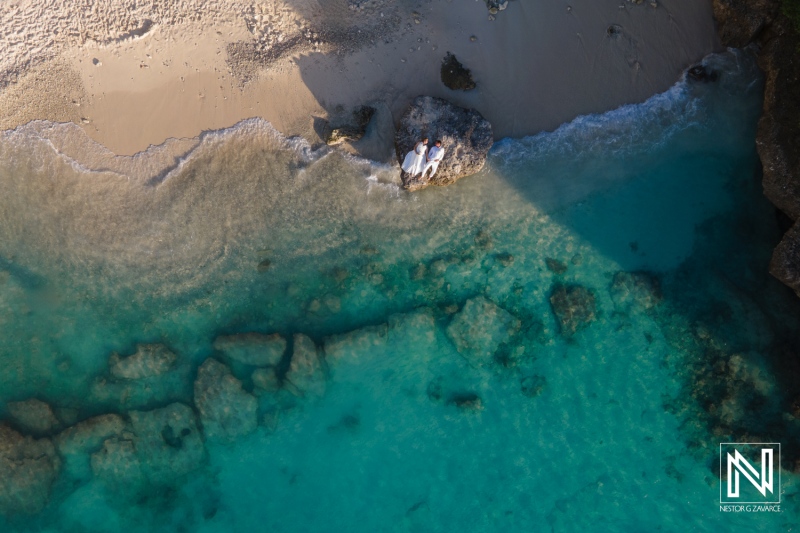 Bride and groom drone photo