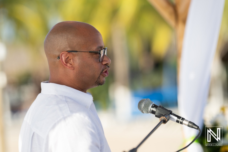 Wedding ceremony at Sunscape Curacao Resort showcasing a heartfelt moment with a speaker addressing the guests