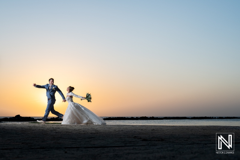 Wedding celebration at Sunscape Curacao Resort during sunset on a beautiful beach