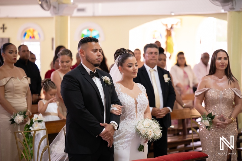Wedding ceremony in Curacao with guests attending and couple standing at altar during special moment