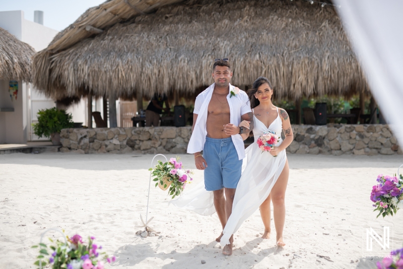 Bride and groom walking down the aisle
