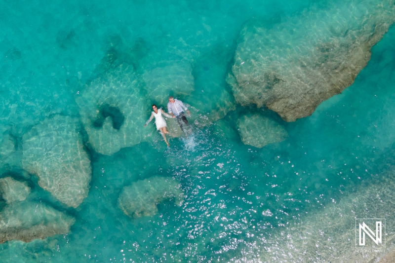Bride and groom photoshoot session drone shot