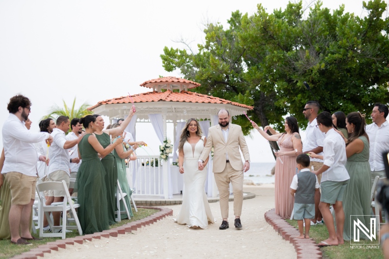 Bride and groom walking down the aisle