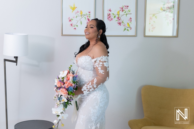 Bride Getting Ready at Avila Beach Hotel in Curacao for a Beautiful Wedding Celebration