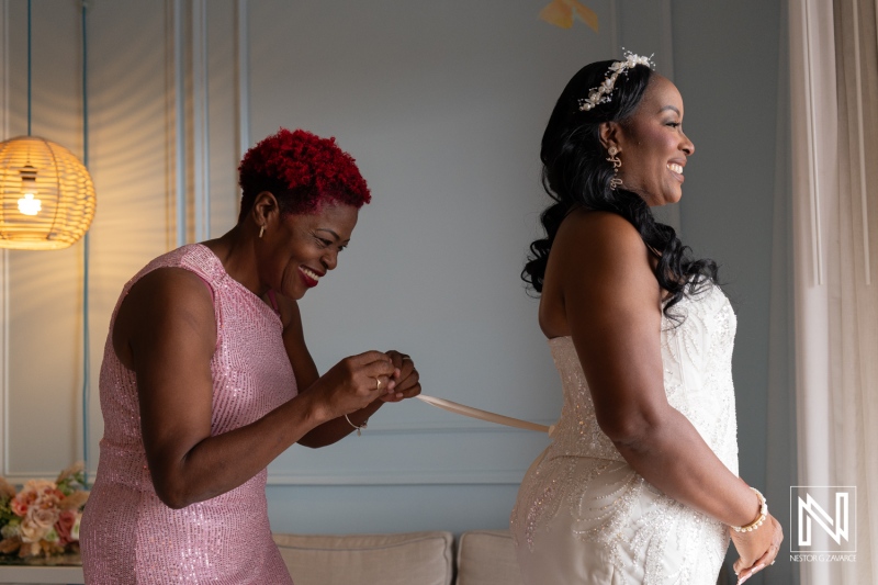 Bridal preparation at Renaissance Wind Creek Curacao Resort with joyful moments before the wedding ceremony