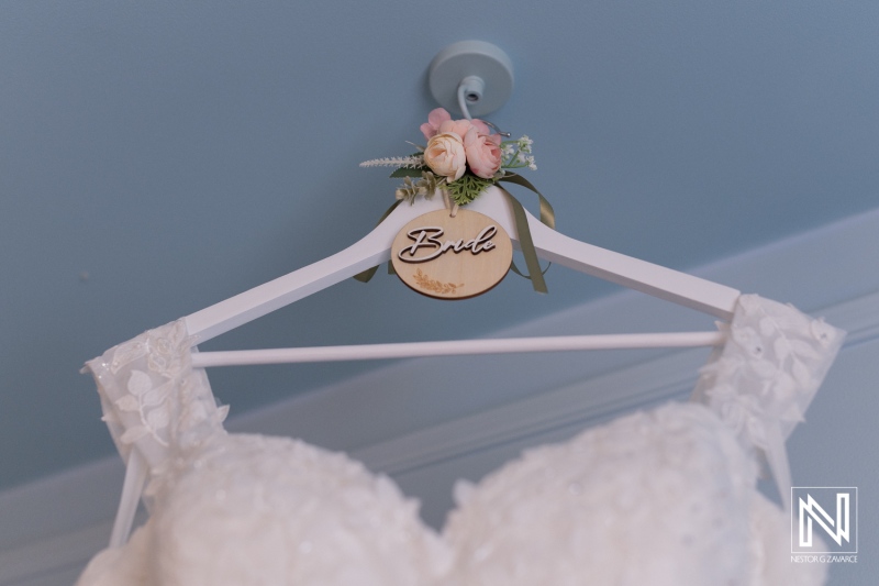 Wedding dress preparation at Renaissance Wind Creek Curacao Resort on a beautiful day in Curacao