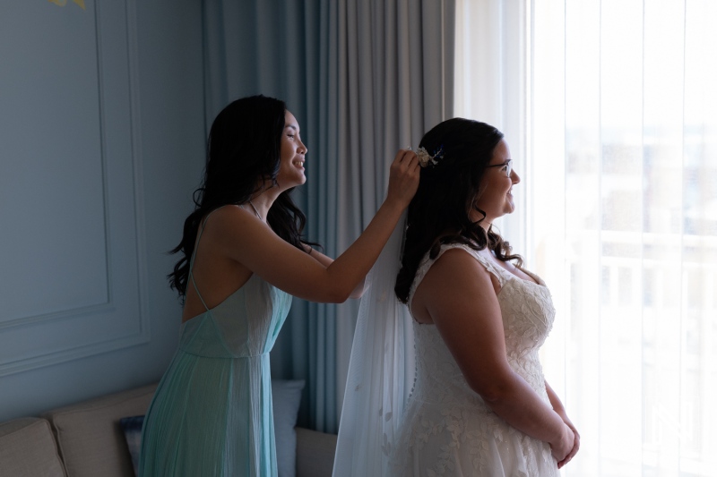 Bridal preparation in a serene suite at Renaissance Wind Creek Curacao Resort during a beautiful wedding day