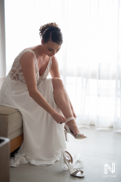 Bride getting dressed