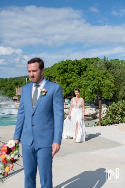 Bride walking for the first look