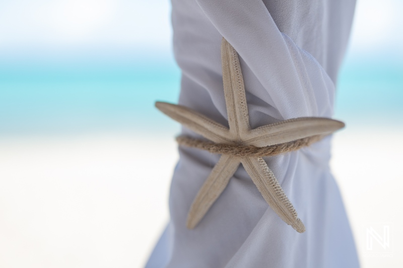 Beautiful starfish decor on wedding backdrop in Daaibooi, Curacao capturing tropical elegance and beach charm