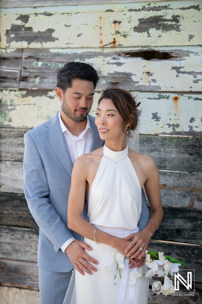 Couple celebrates wedding in Playa Hunku Curacao with a joyful moment captured