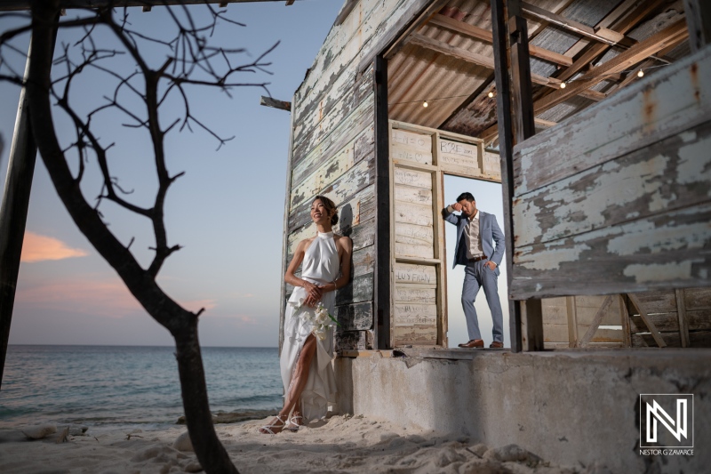 Couple celebrates wedding at Playa Hunku in Curacao during sunset