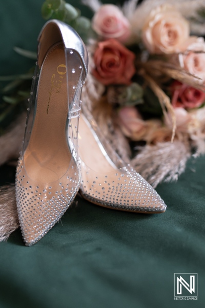 Bridal shoes with bouquet