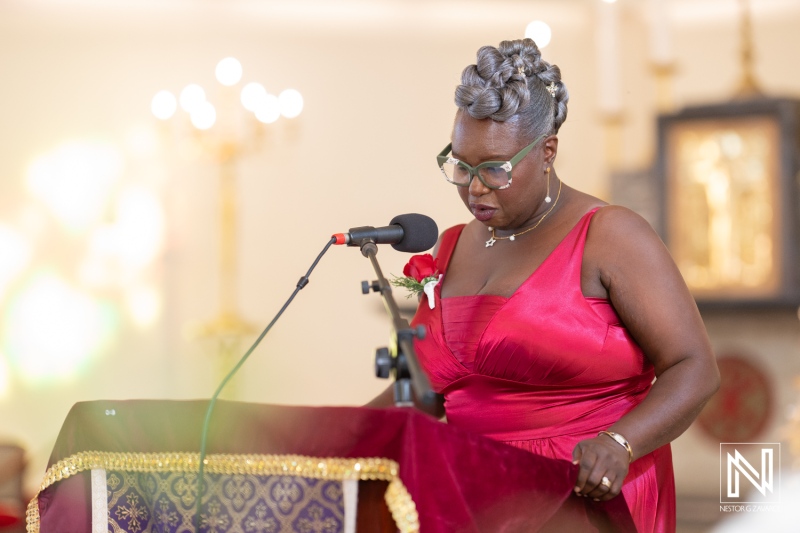 Celebratory wedding ceremony in Curacao featuring elegant speeches and joyful moments