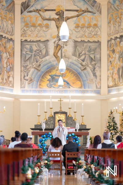 Celebration of love in Curacao with a wedding ceremony surrounded by stunning artistry and festive decorations
