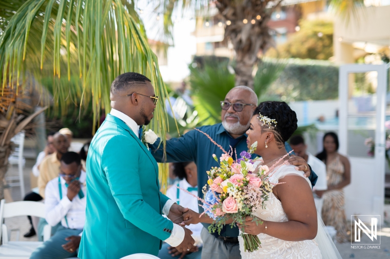 Bride and groom first touch